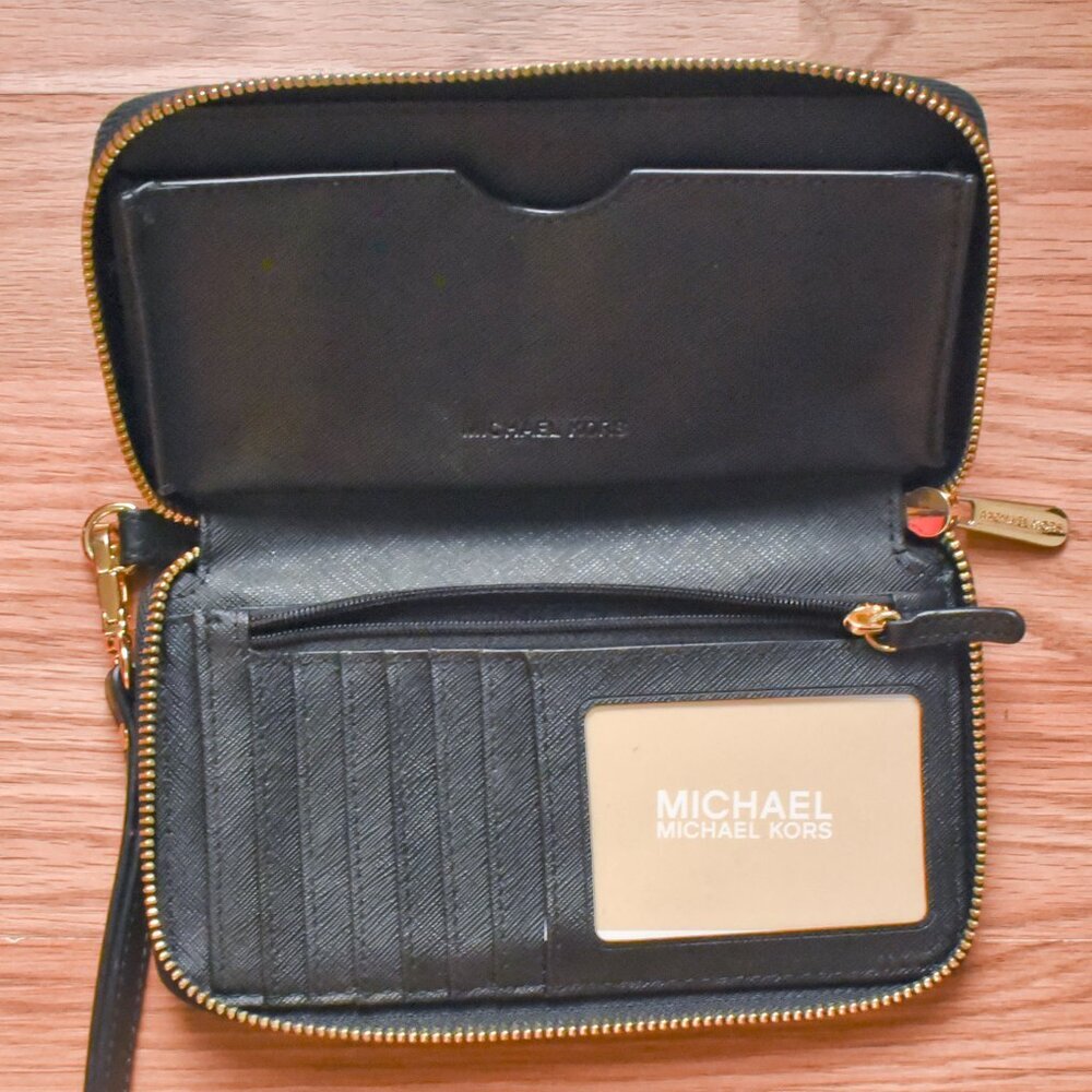 Michael Michael Kors Black Pebble Leather Wallet Wristlet Smartphone Bag NWT - Picture 5 of 7